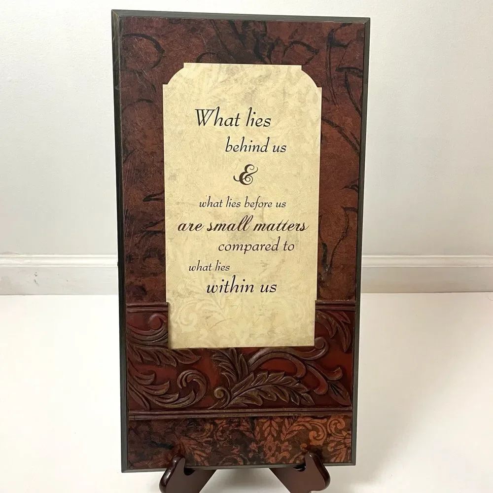 Decorative Wall Hanging with Brown Decorative Scroll Trim.